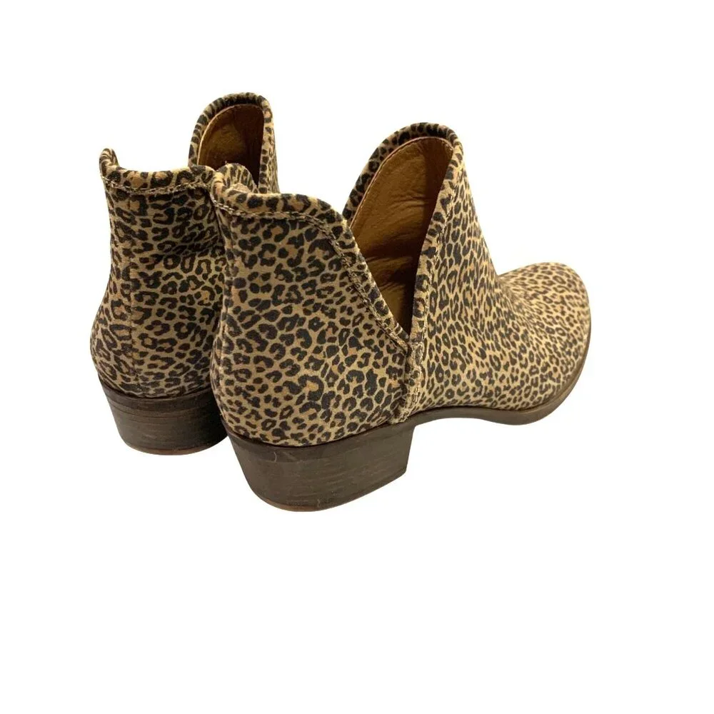Lucky Brand Women's Leopard Block Heel Ankle Booties 8.5 Western Mob Wife Baddie